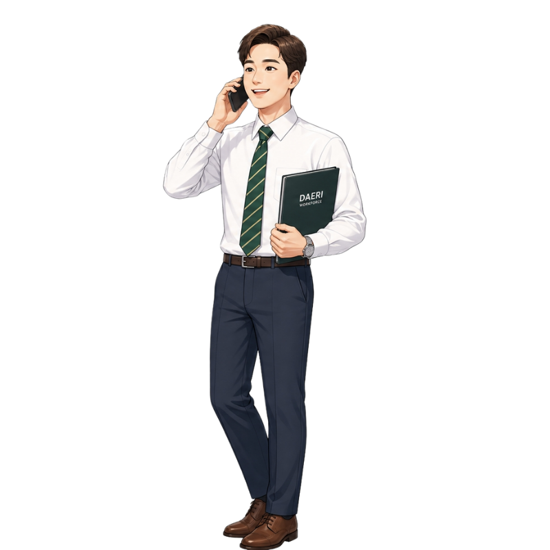 김대리가 전화로 상담을 잡고 있다